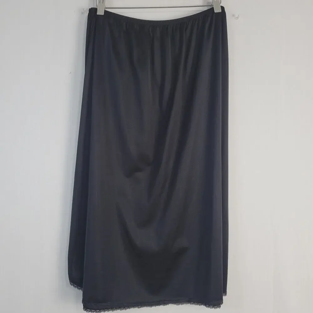 Vintage Vanity Fair Half Slip Skirt size L Black Slit 28